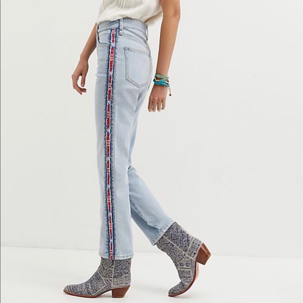 Anthropologie Light Wash Straight Leg Jeans with Side Stripe